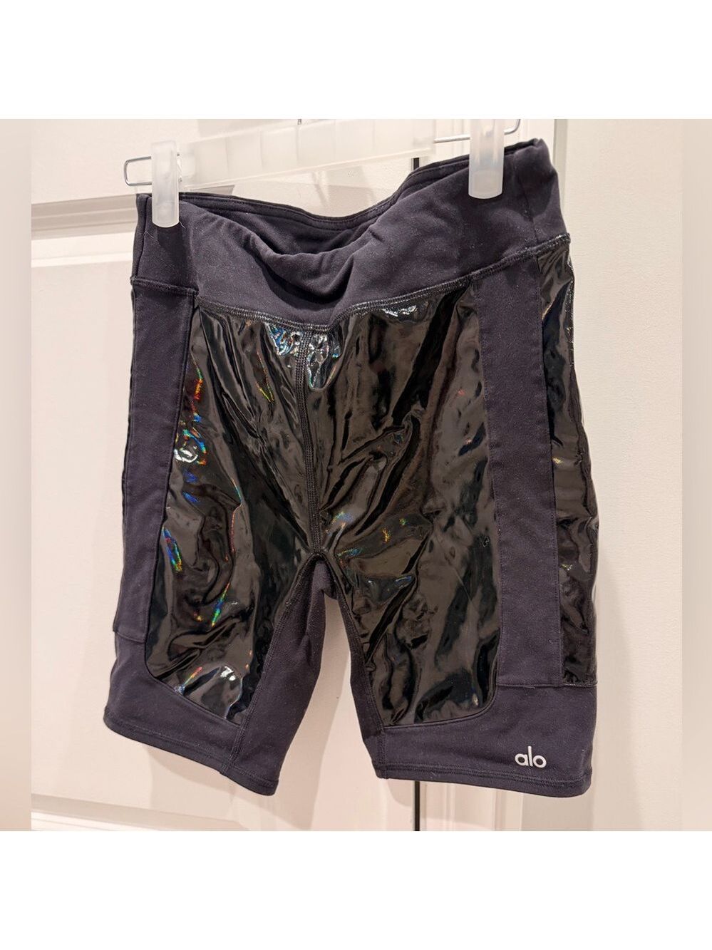 ALO Yoga Black patent Bike Shorts